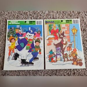 Vintage Frosty the Snowman and Rudolph Frame Tray Puzzle Set
